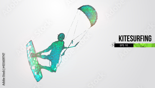 Kiteboarding, hydrofoil. Silhouette of a kitesurfer. Freeride competition. Vector illustration. Thanks for watching