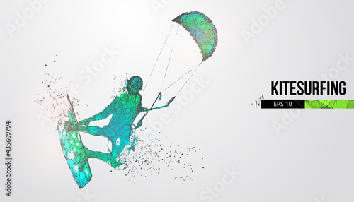 Kiteboarding, hydrofoil. Silhouette of a kitesurfer. Freeride competition. Vector illustration. Thanks for watching