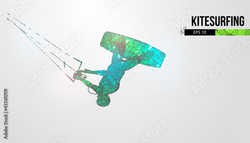 Kiteboarding, hydrofoil. Silhouette of a kitesurfer. Freeride competition. Vector illustration. Thanks for watching