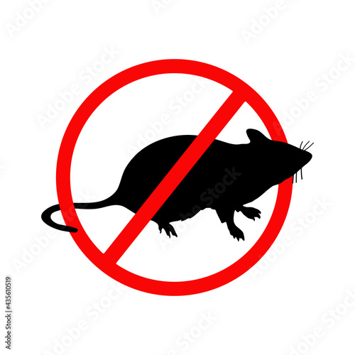 Symbol Rat Mouse warning sign in red circle. Vector illustration