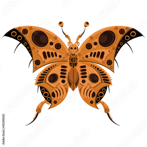 Vector butterfly in steampunk style. A mechanical insect on a white isolated background.