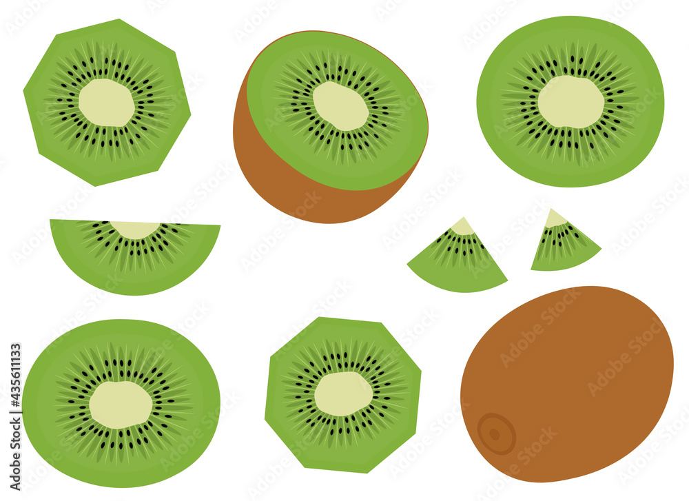 Obraz premium Kiwi vector illustration. Set tropical fruits slices