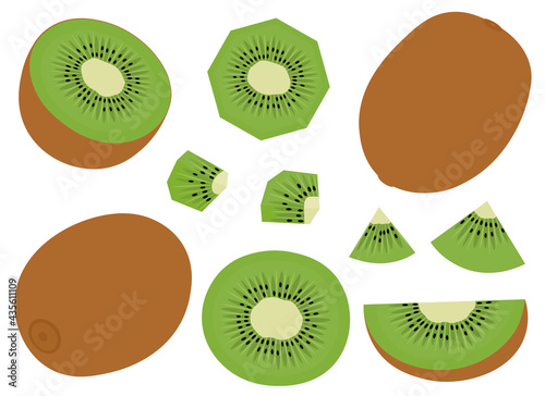 Kiwi vector illustration. Set tropical fruits slices