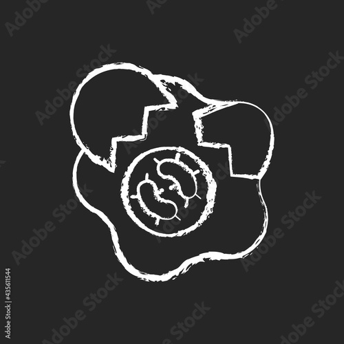 Foodborne disease chalk white icon on black background. Spoilage of contaminated foods. Infectious virus sources. Pathogenic bacteria transmission. Isolated vector chalkboard illustration