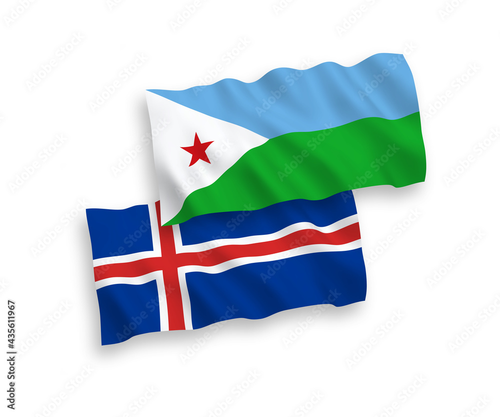 Flags of Republic of Djibouti and Iceland on a white background