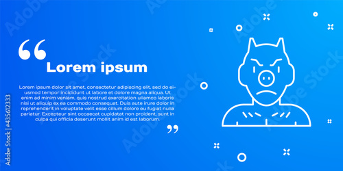 White line Krampus, heck icon isolated on blue background. Horned devil. Traditional Christmas devil. Happy Halloween party. Vector