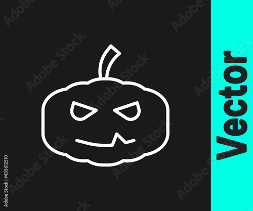 White line Pumpkin icon isolated on black background. Happy Halloween party. Vector