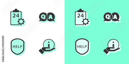 Set Information, Checklist with 24 hours service, Shield text Help and Question and Answer icon. Vector