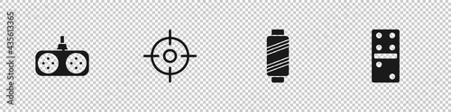 Set Gamepad, Target sport, Sewing thread on spool and Domino icon. Vector