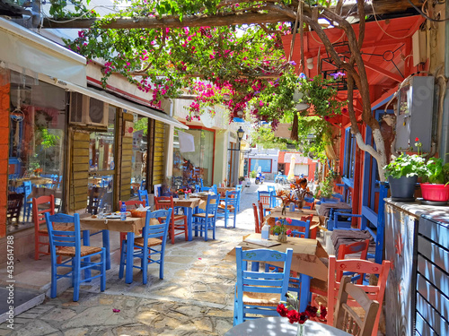 preveza city buildings  alleys taverns in the city in summer noon, greece photo