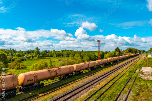 The freight train passes by the station