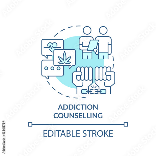 Addiction counselling concept icon. Rehabilitation types. Treatment of health troubles. Patients abstract idea thin line illustration. Vector isolated outline color drawing. Editable stroke