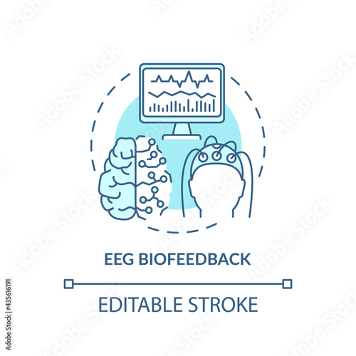 Eeg biofeedback concept icon. Addiction treatment methods. Neurotherapy of brain. Human health abstract idea thin line illustration. Vector isolated outline color drawing. Editable stroke