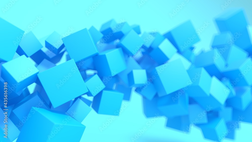 background composition minimalistic focus cubes geometric blur blue style 3d render