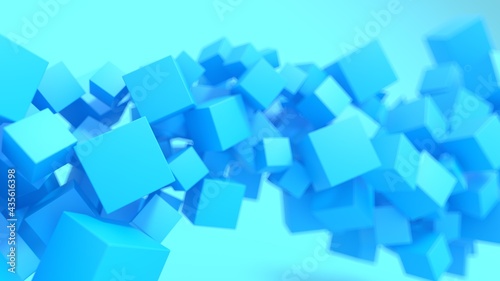 background composition minimalistic focus cubes geometric blur blue style 3d render