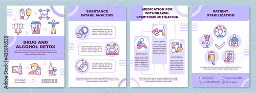 Drug and alcohol detox brochure template. Substance intake analysis. Flyer, booklet, leaflet print, cover design with linear icons. Vector layouts for presentation, annual reports, advertisement pages