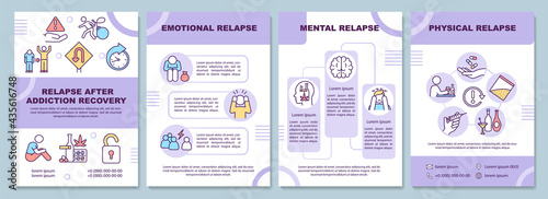 Relapse after addiction recovery brochure template. Emotion health. Flyer, booklet, leaflet print, cover design with linear icons. Vector layouts for presentation, annual reports, advertisement pages