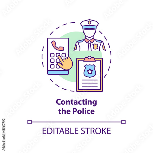 Contacting police concept icon. Report cyberbullying idea thin line illustration. Collecting evidence with threatening, offensive messages. Vector isolated outline RGB color drawing. Editable stroke