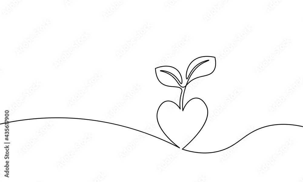 Continuous line art plant tree ecological concept. One line drawing sketch seedling tree forest. Save planet Earth nature environment grow life vector illustration