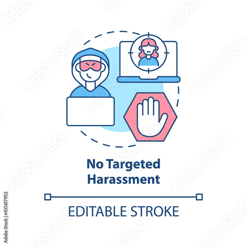 No targeted harassment concept icon. Social media public conversation safety idea thin line illustration. Restricting threatening posts. Vector isolated outline RGB color drawing. Editable stroke