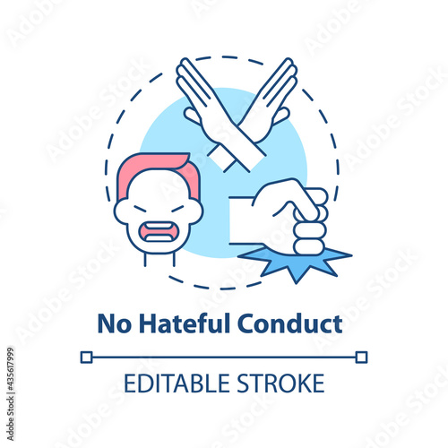 No hateful conduct concept icon. Social media safety idea thin line illustration. Promoting opposition to violence and offensive behavior. Vector isolated outline RGB color drawing. Editable stroke