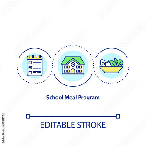 School meal program concept icon. Natural food ingredients usage. Healthy lunch for students idea thin line illustration. Vector isolated outline RGB color drawing. Editable stroke