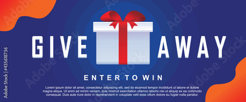 giveaway enter to win. realistic gift box with ribbon. Banner vector illustration