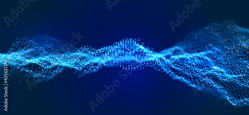Abstract technology background. Digital blue particle wave. Sound structure visualization. Flow dot landscape. © fantasyform