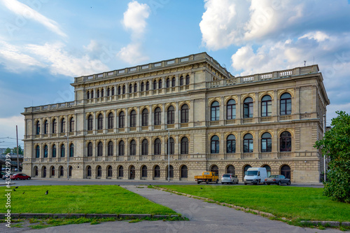 Kaliningrad, the southern facade of the historic building of the former Konigsberg Stock Exchange