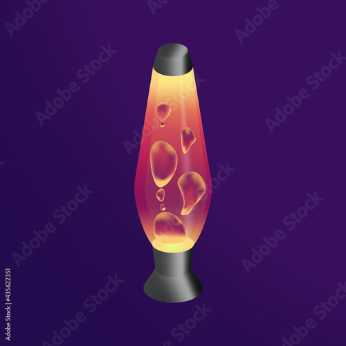 Lava lamp with pleasant warm light in an isometric view. Drawing in 3D