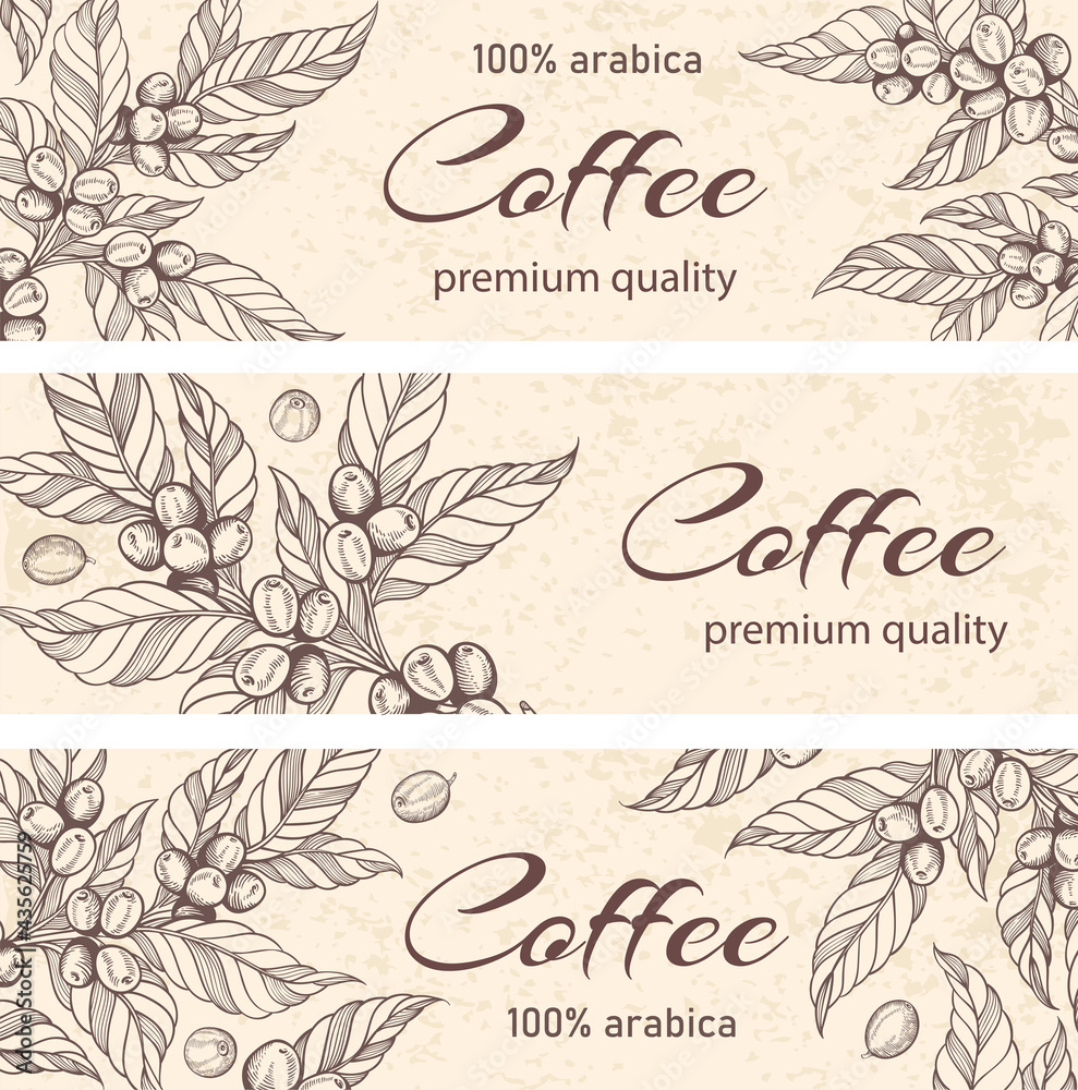 Horizontal banners with coffee plants