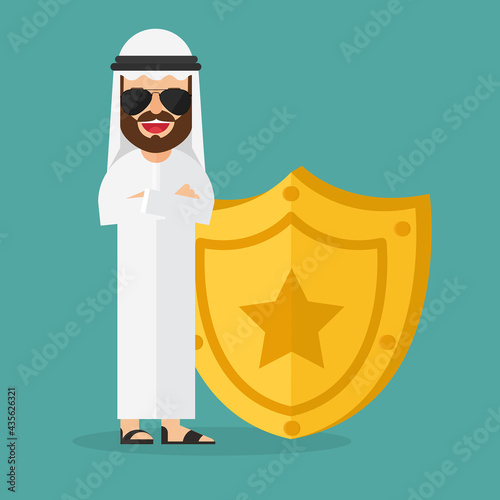 Arabic Business man protecting with shield