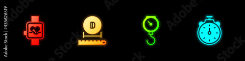 Set Smart watch, Diameter, Hand scale spring mechanical and Stopwatch icon. Vector