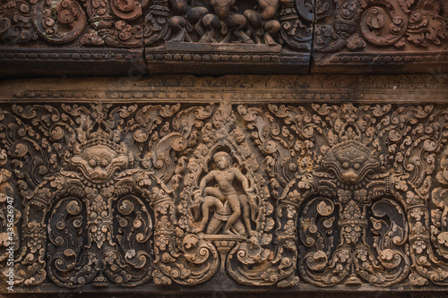 The pattern carvings on the arch of the Banteay Srei, another of Cambodia's most beautiful Khmer castles