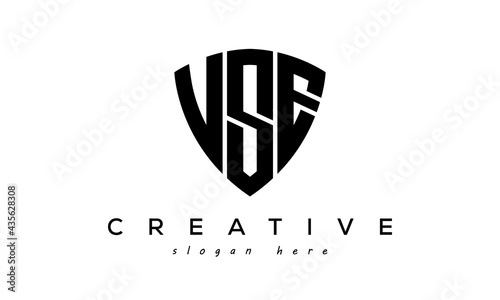 VSE letters creative logo with shield photo