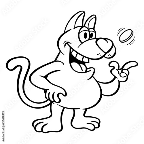 Funny Dog cartoon characters playing with a coin, best for coloring book of children