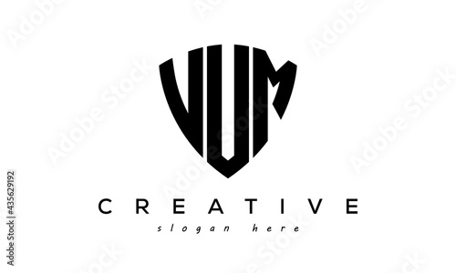 VUM letters creative logo with shield photo