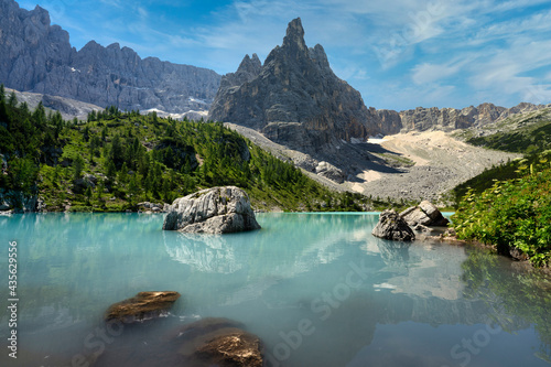 Lake Sorapis and Mount Sorapis, Veneto, Dolomites, Italy photo