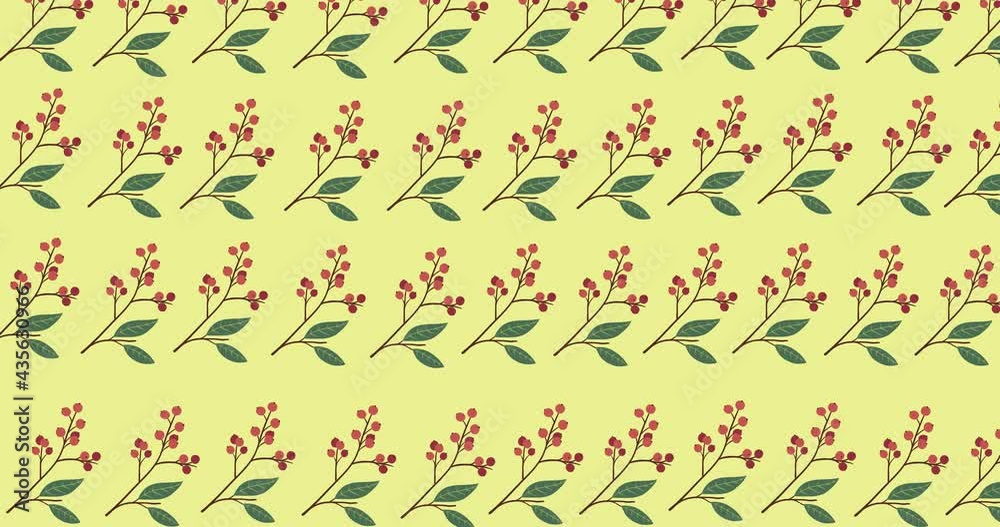 Animation of red flowers on yellow background Animation of red flowers on yellow background