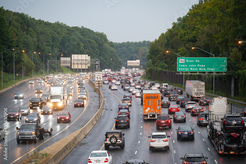 Rush hour traffic on the Washington DC Capitol Beltway near Bethesda, Maryland