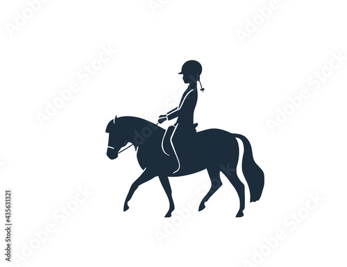 Design logo of a young rider trotting on a small pony © irinamaksimova