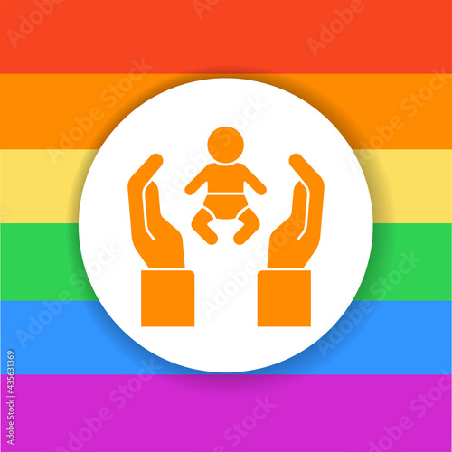 Child adoption color glyph icon. Hand holding baby, childcare concept.