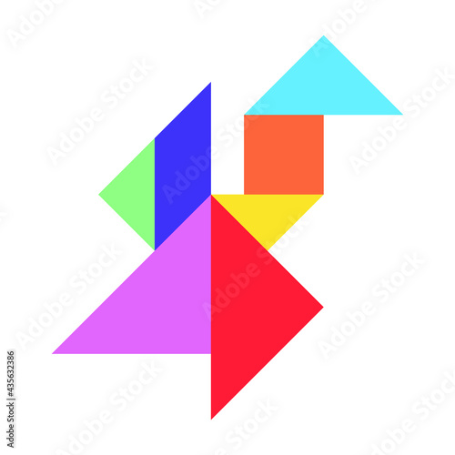 Free Download Color tangram puzzle in flying bird shape on white background - GFXLoad