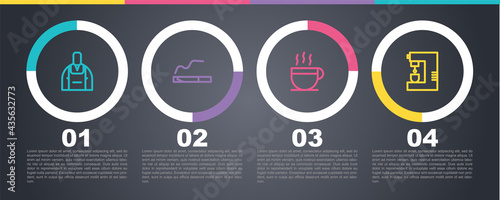 Set line Barista, Cigarette, Coffee cup and machine. Business infographic template. Vector