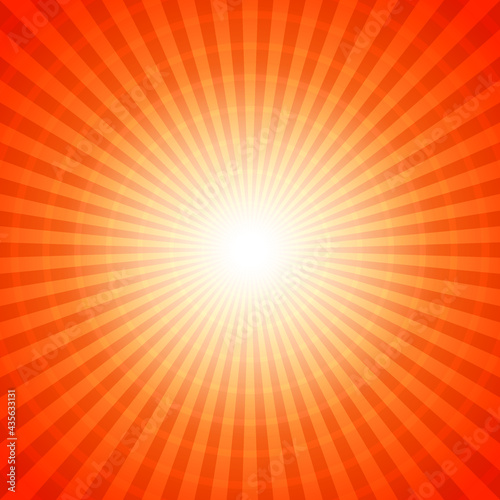 Abstract vector orange background. Sunbeam ullustration banner and poster. Hot backdrop with rays.