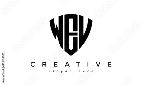 WEV letters creative logo with shield photo