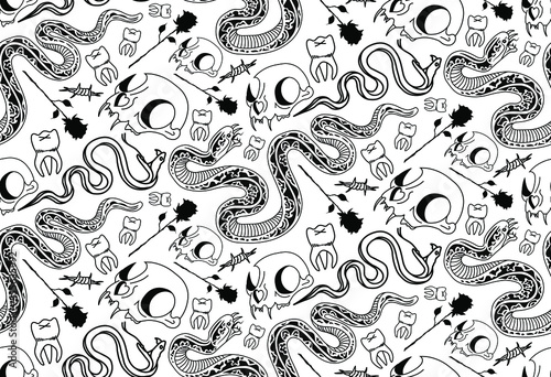 Tattoo seamless pattern with snakes