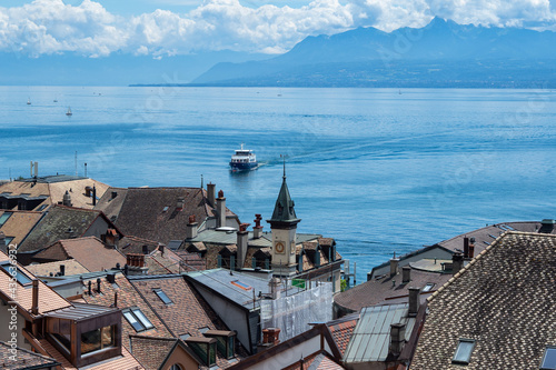 View over the rooftops of Nyon, Switzerland and Lake Geneva photo