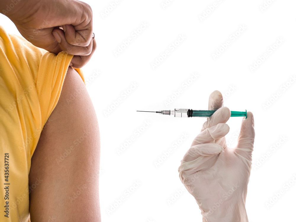 Patient getting vaccinated against the flu covid19 or corona virus every year by the Ministry of Health at hospital in concept illness, outbreak, healthcare in life. Patient getting vaccinated against the flu covid19 or corona virus every year by the Ministry of Health at hospital in concept illness, outbreak, healthcare in life.