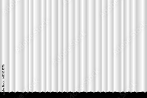 Closed white textile concert curtain with many shadow wavy background. Theatrical fabric clean drapes stage for opening ceremony or bathroom. Vector gradient illustration